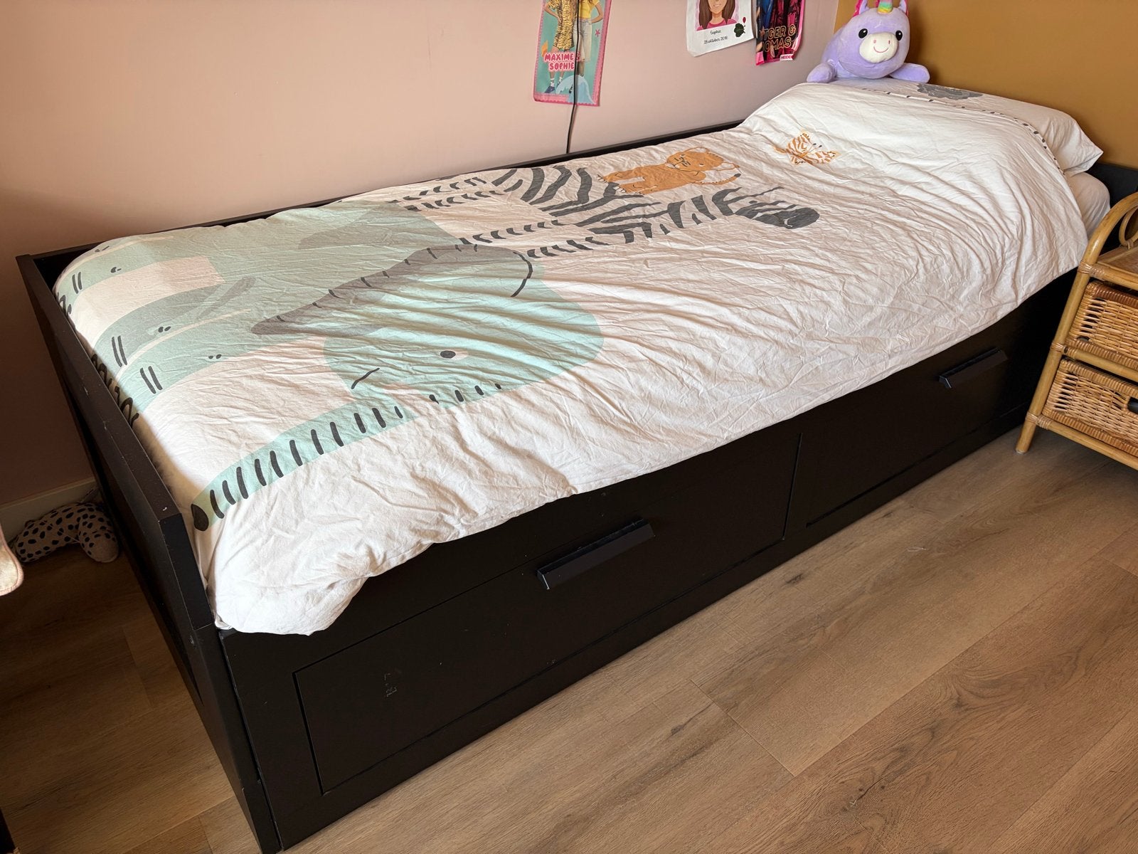 IKEA Brimnes bedbank met matras en opberglades, Ophalen, Zwart, Tweepersoons, 80 cm