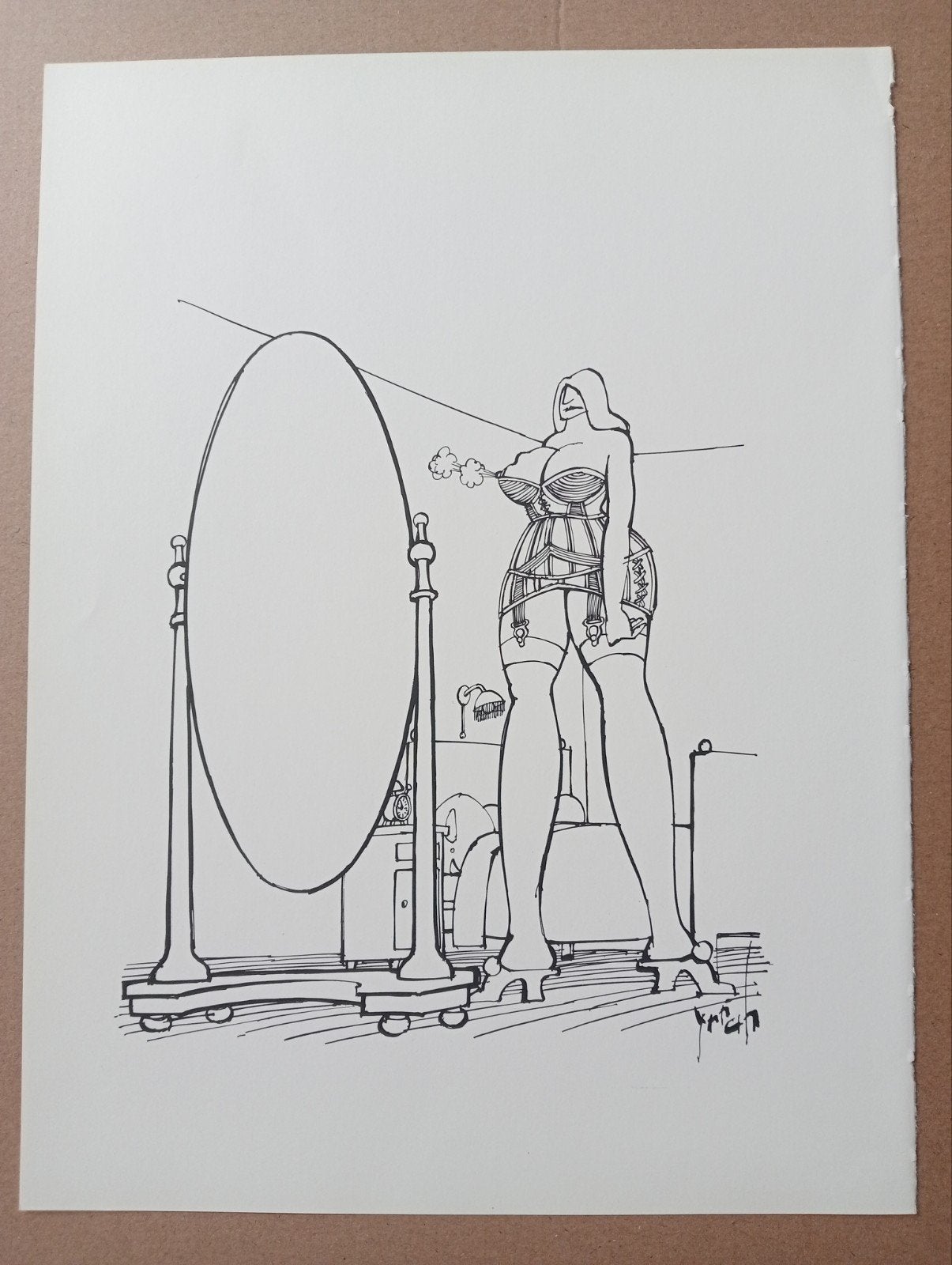 Yrrah spotprent cartoon Plastische Chirurgie naakt erotiek, Ophalen of Verzenden, Voor 1940, Gebruikt