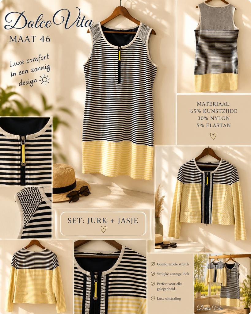 Jurk & Jasje - Zonnige luxe set van Dolce Vita – maat 46, Overige kleuren, Maat 46/48 (XL) of groter, Ophalen of Verzenden, Knielengte