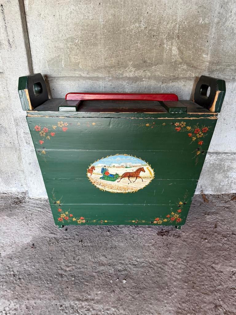Authentieke turfbak met schilderingen (volkskunst.), Sieraden, Tassen en Uiterlijk, Koffers, Ophalen, Overige materialen, Minder dan 50 cm