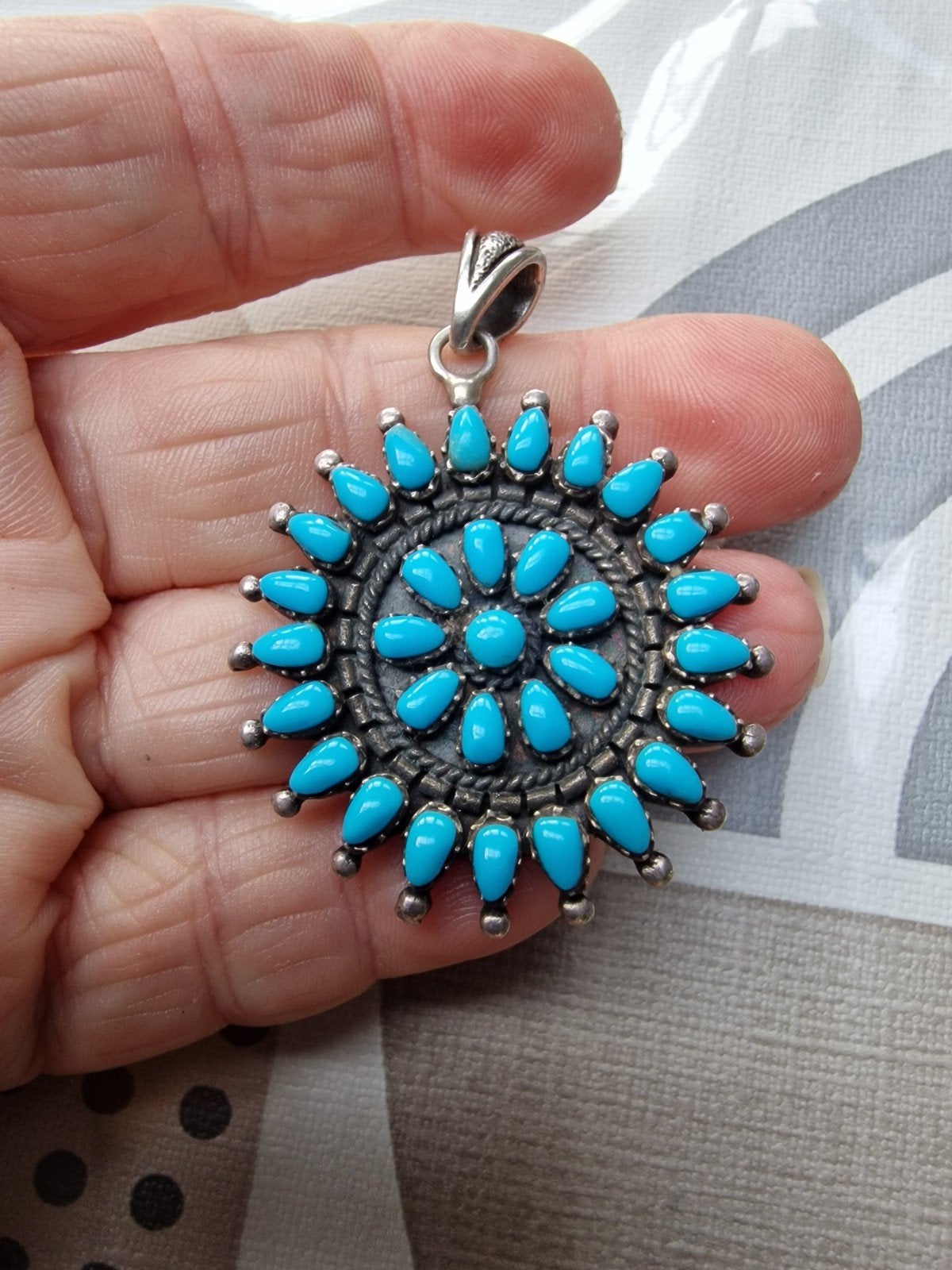 Navajo sterling zilveren hanger met turquoise, Gebruikt, Overige voorstellingen, Blauw, Ophalen of Verzenden