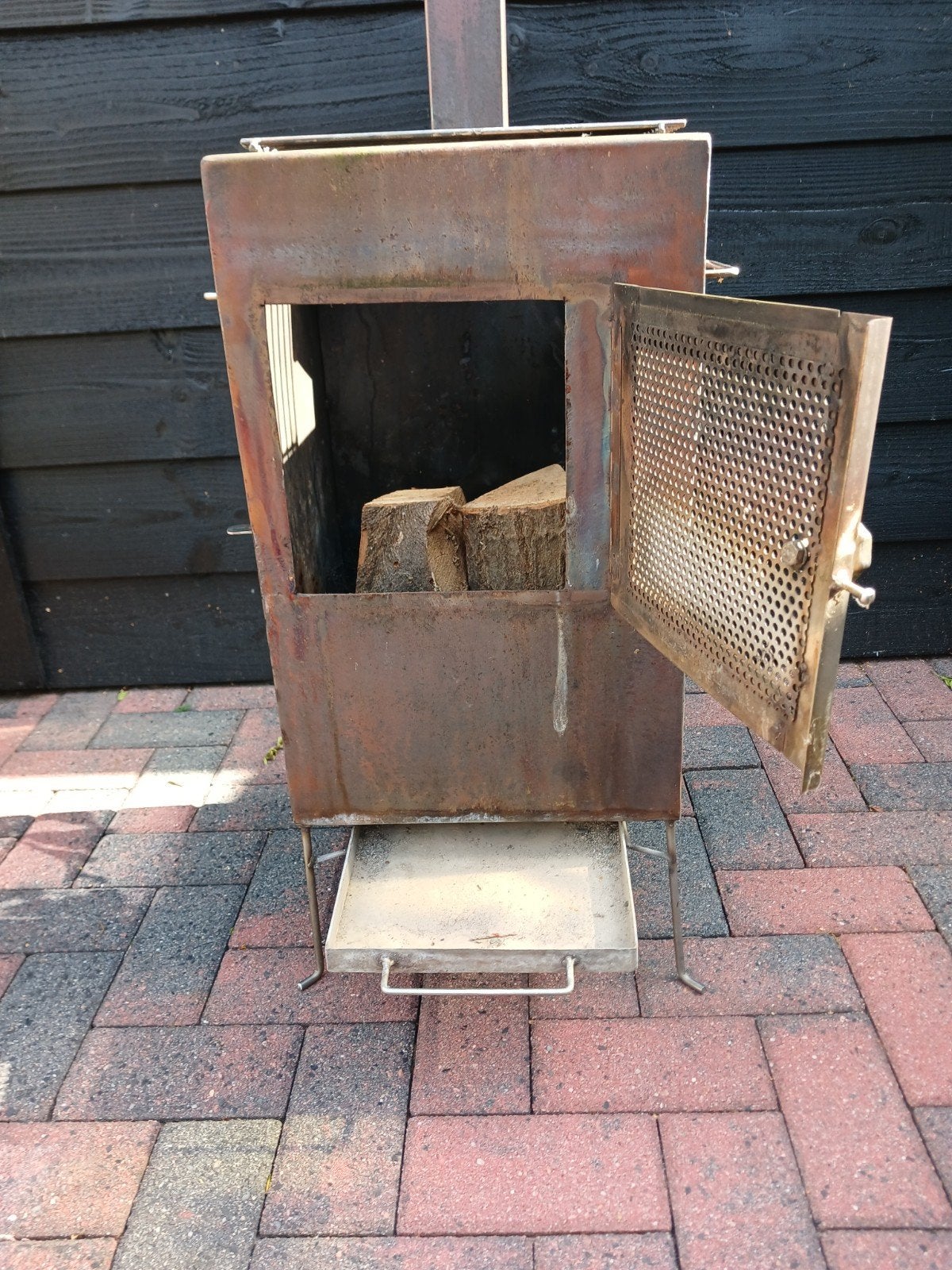 Robuuste zelfgemaakte roestvrij kachel grill, Ophalen, Gebruikt, Houtkachel, Vrijstaand