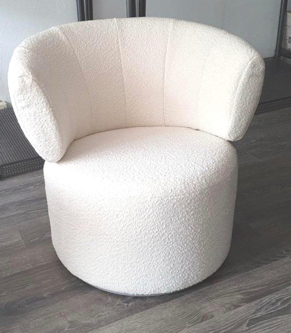 Rolf benz 684 design fauteuil met nieuwe Witte bouclé stof, Ophalen, Hout, Rolf benz leolux artifort minotti stijl, 75 tot 100 cm