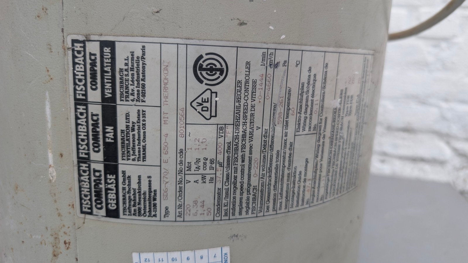 ventilator met Variac voor toerental regeling, Ophalen
