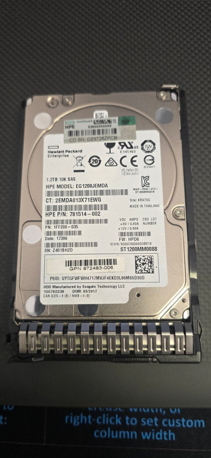 HPE 1.2TB 10K SAS Harde Schijf (EG1200JEMDA), Computers en Software, Harde schijven, Intern, Gebruikt, SAS, HDD
