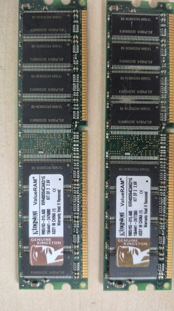 Kingston 2 x Kingston ValueRAM (KVR400X64C3AK2/1G) (2x512mb), Ophalen of Verzenden, DDR, Desktop, Gebruikt
