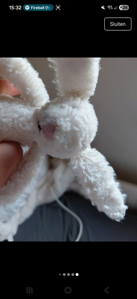 Tiny white jellycat bunny, Ophalen of Verzenden, Zo goed als nieuw, Konijn