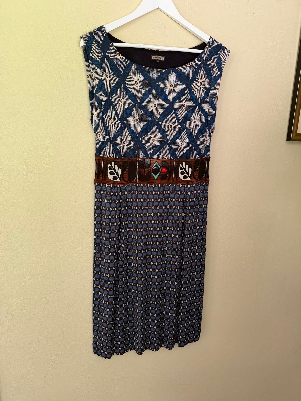 Maliparmi jurk met etnische print en decoratieve band, Kleding | Dames, Jurken, Maat 38/40 (M), Blauw, Ophalen of Verzenden, Zo goed als nieuw