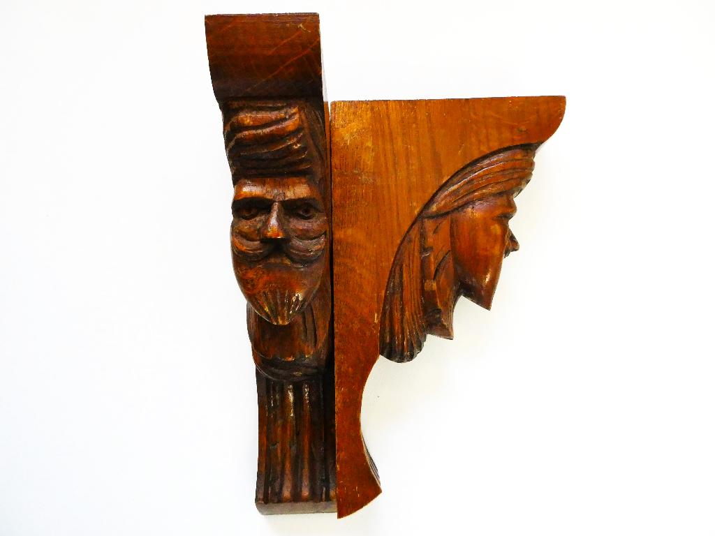 2 Houtgesneden kast ornamenten console's met ridders ridder, Houtsnijwerk, Ophalen of Verzenden, Handgemaakt, 20 - 50 cm