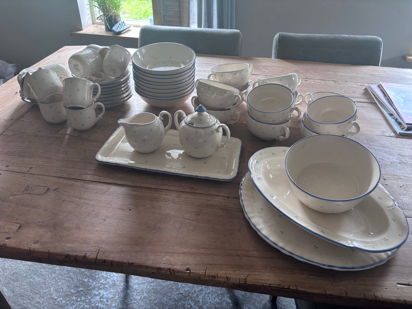 Zeller Keramik Servies – Blauw Getuft / gestipt –NIEUWSTAAT!, Overige merken, Landelijk/Boerenbont, Nieuw, Ophalen of Verzenden