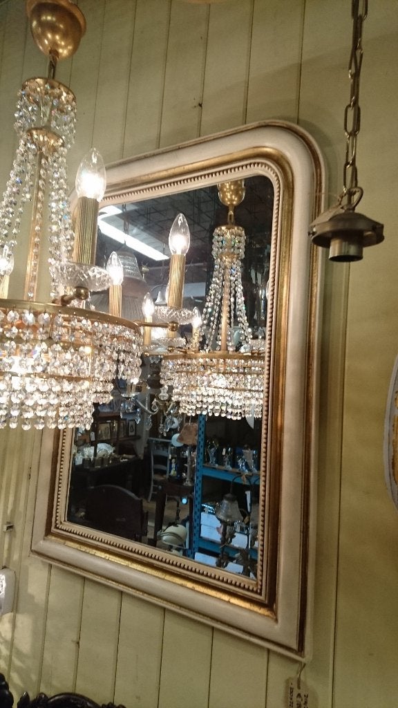 Antiek model toog spiegel ivoor goud en facet geslepen glas, Ophalen, Rechthoekig