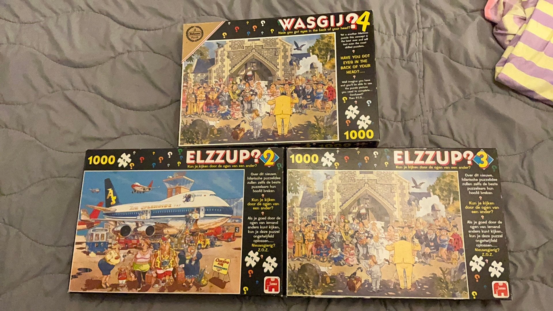 3 puzzels 1 x wasgij 2 x Elzzup (heet nu wasgij), Hobby en Vrije tijd, Denksport en Puzzels, Ophalen, 500 t/m 1500 stukjes, Gebruikt
