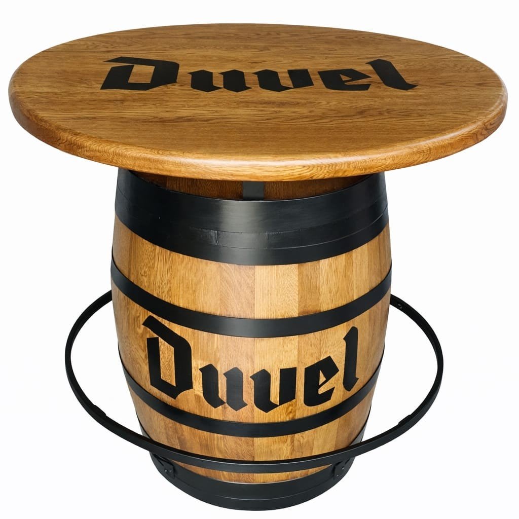 DUVEL wijnvat statafel met massief eiken blad, Ophalen of Verzenden, Nieuw, Overige typen, Duvel