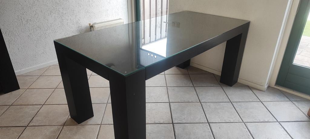Eiken eettafel met glazen blad, Huis en Inrichting, Tafels | Eettafels, 50 tot 100 cm, 150 tot 200 cm, Rechthoekig, Ophalen of Verzenden