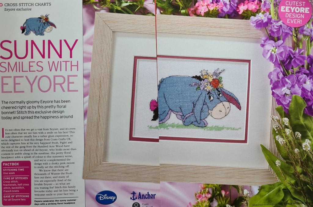 Eeyore met bloemen borduurpatroon, Hobby en Vrije tijd, Ophalen, Nieuw, Handborduren, Patroon