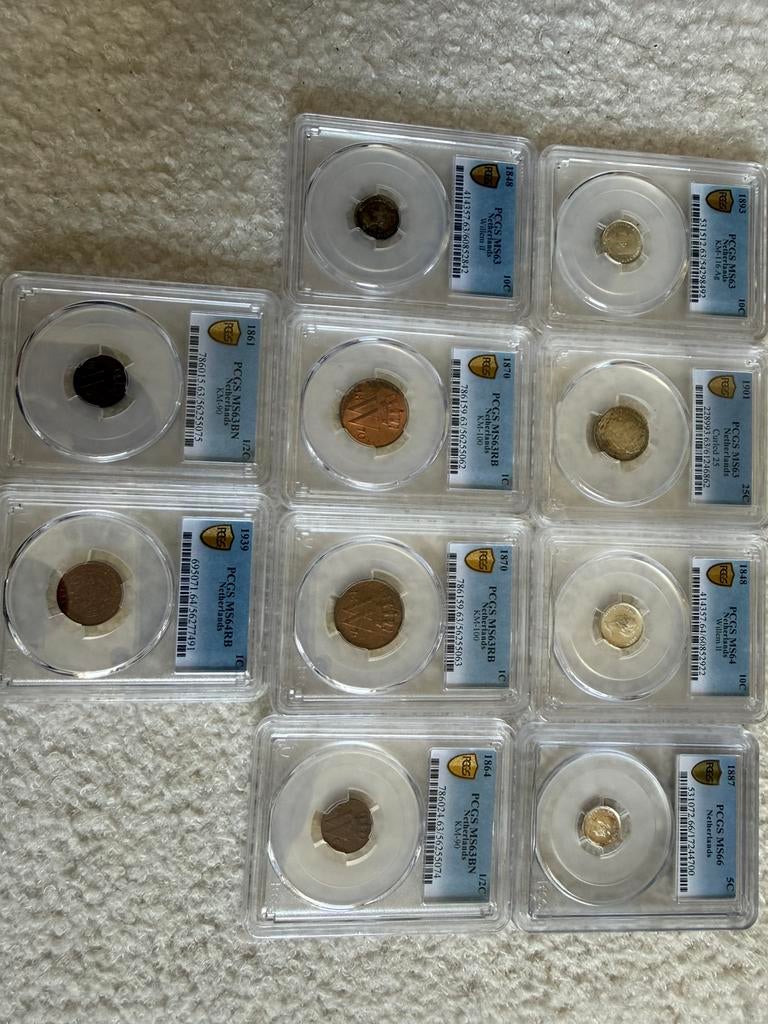 Hoge kwaliteit munten in pcgs slab, Setje, Zilver, Koningin Wilhelmina, Overige waardes