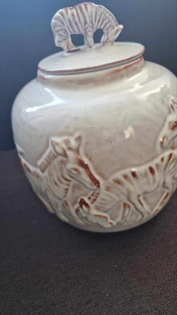 Mobach dekselpot zebra's unieke pot jaren 1950/1965, Antiek en Kunst, Ophalen of Verzenden