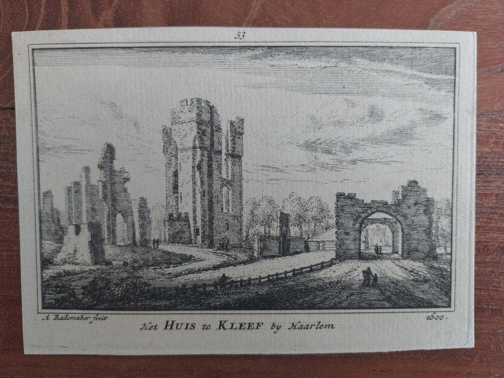 53 / Huis te Kleef Haarlem Gravure 18e eeuw A., Antiek en Kunst, Ophalen of Verzenden