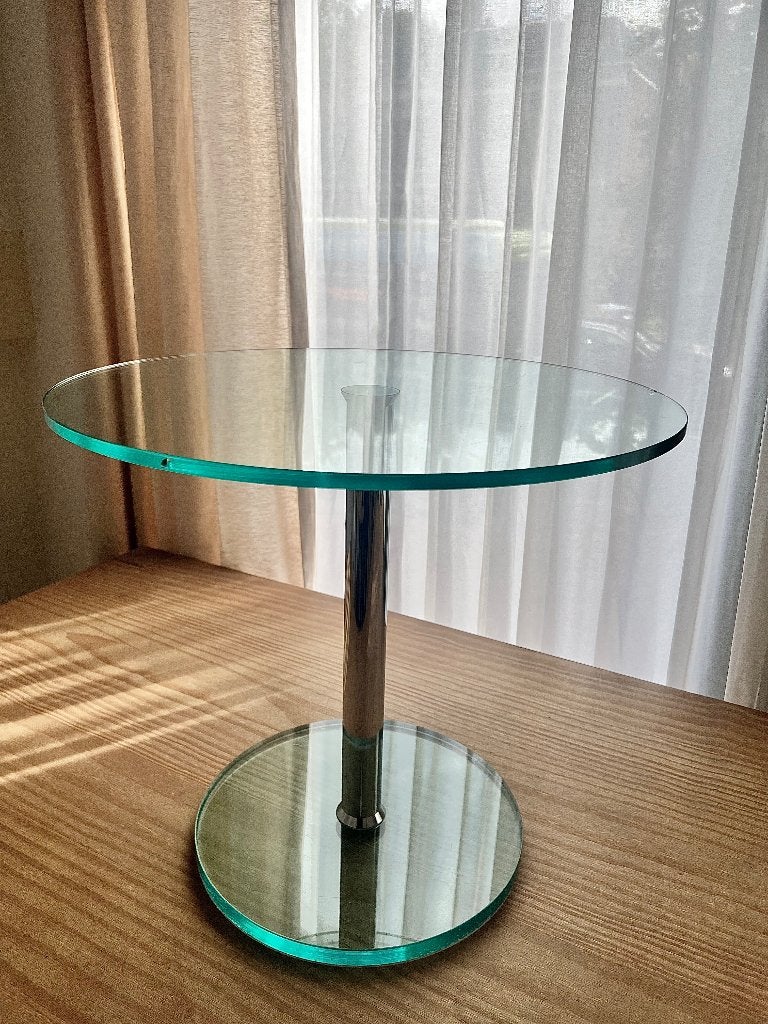 Ronde glazen salontafel, Ophalen, Minder dan 50 cm, Gebruikt, (Industrieel) Design