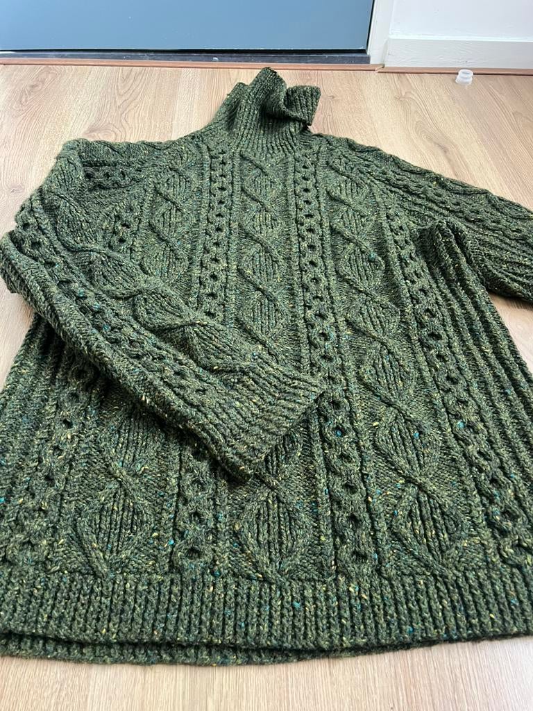 Groene dikke wol wollen handgebreide kabeltrui xl xxl, Overige maten, Ophalen of Verzenden, Zo goed als nieuw, X