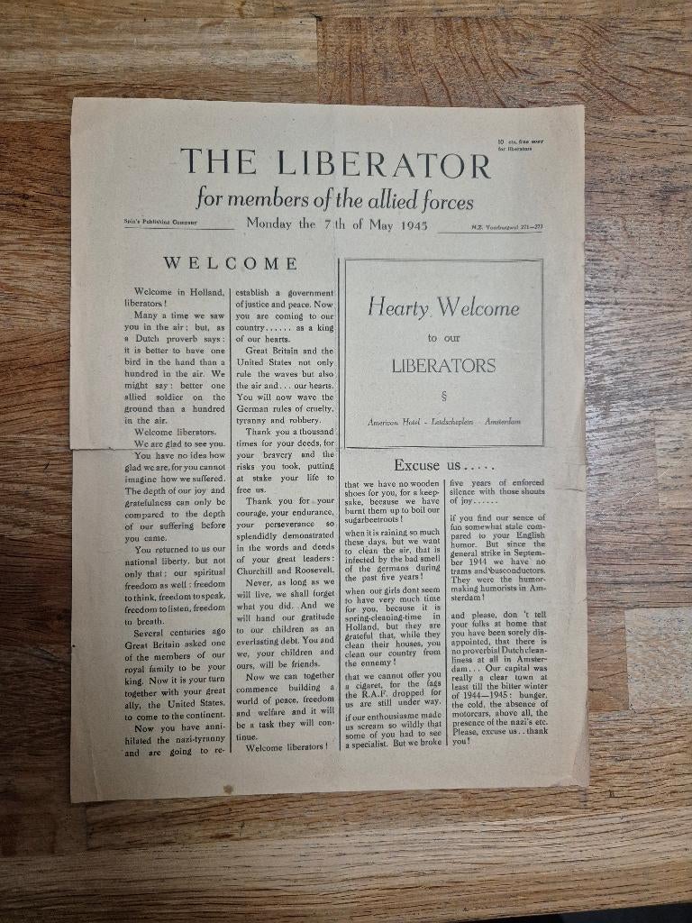 Wo2 Nederlandse krant The Liberator, 7 mei 1945, Ophalen of Verzenden, Overige soorten, Nederland, Boek of Tijdschrift