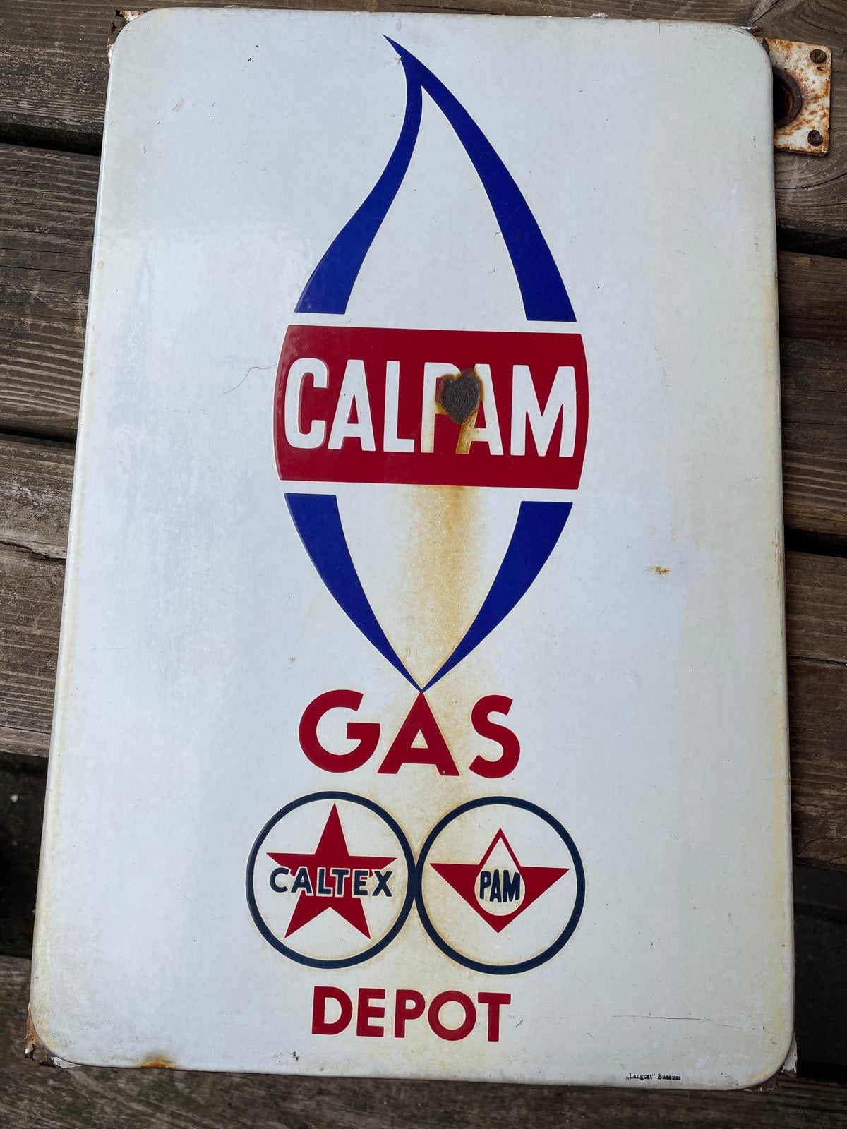 Vintage calpam Gas Depot Emaille Reclamebord, Antiek en Kunst, Ophalen