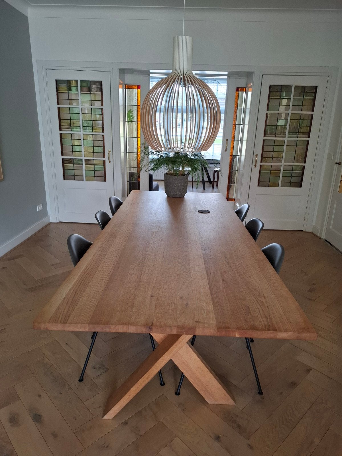 Petterson Ethnicraft  Eettafel 2.5x1m, Ophalen, Gebruikt, 100 tot 150 cm, Eikenhout