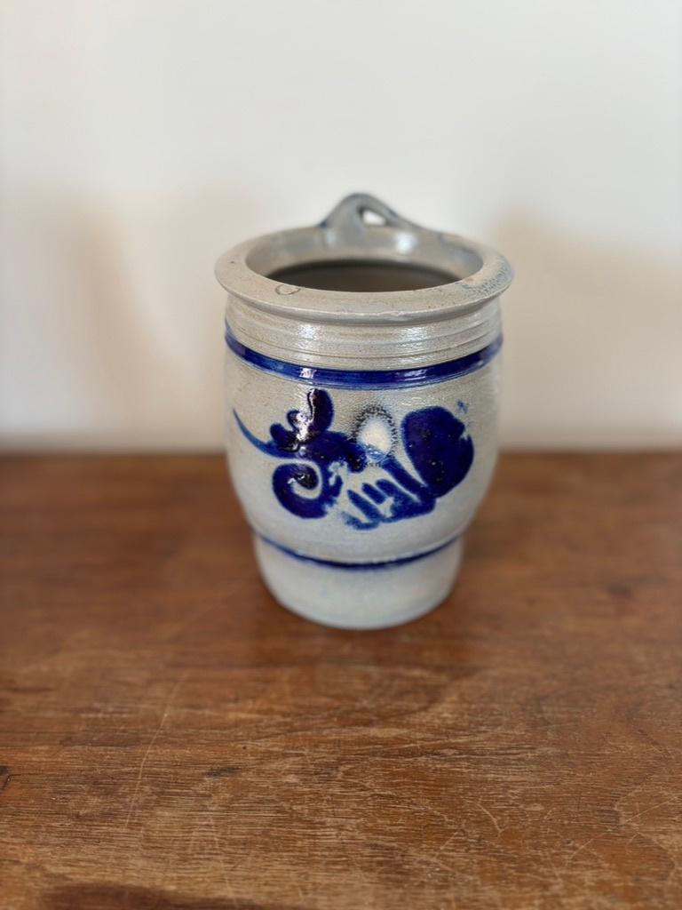 Vintage Keulse pot met oor grijs steengoed, Ophalen of Verzenden