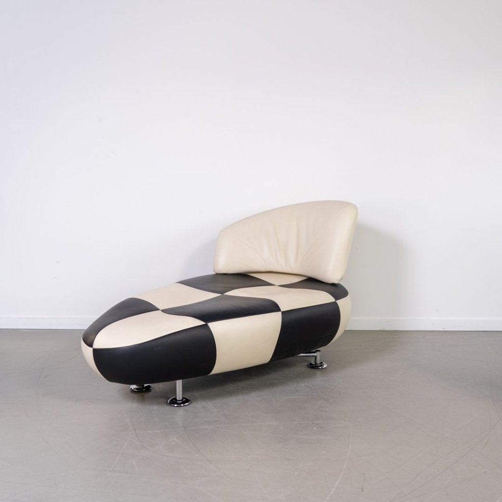 Leolux Kikko Chaise Longue Fauteuil Wit/Zwart Leer, Niet ingevuld, Gebruikt, Niet ingevuld, Niet ingevuld