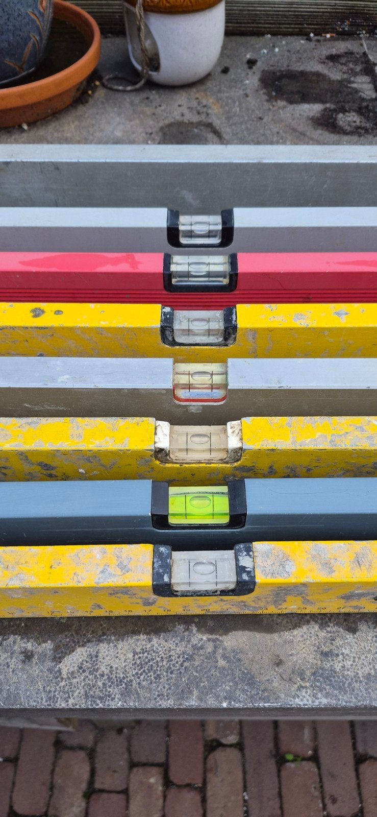 Set 8x Waterpas / Waterpassen 40 tot 200 cm, Ophalen, Gebruikt