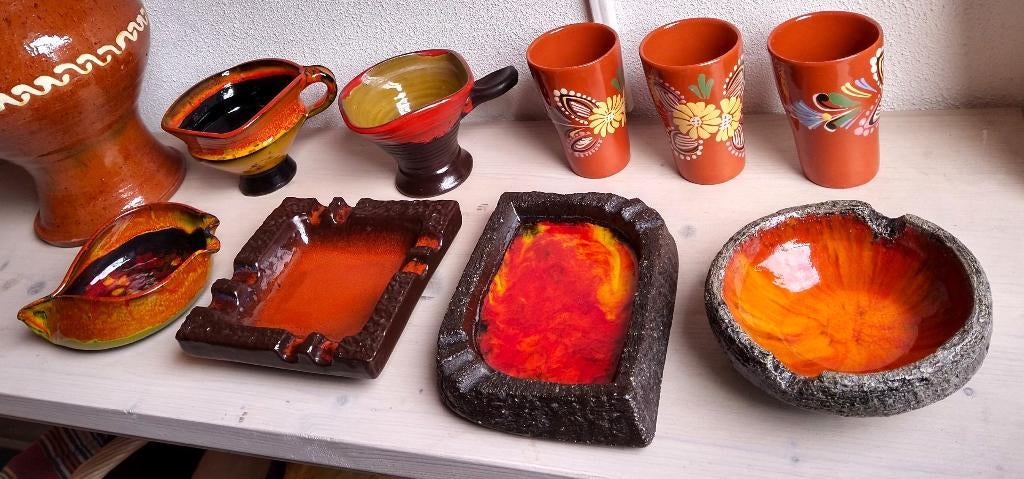 9 stuks oranje keramiek aardewerk vintage Brutalist, Antiek en Kunst, Antiek | Keramiek en Aardewerk, Ophalen of Verzenden