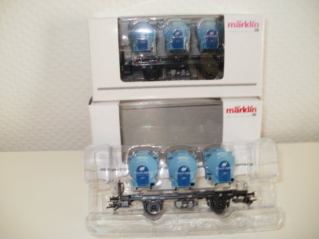 2x Marklin Ho container draagwagen no 48158 met ovp,Nieuw., Hobby en Vrije tijd, Modeltreinen | H0, Wisselstroom, Ophalen of Verzenden