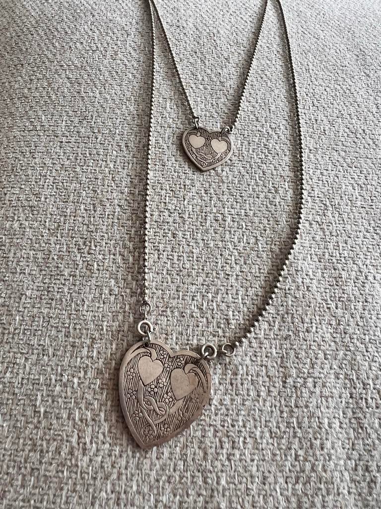 Joy Jewellery dubbele ketting met hartjes hanger, Sieraden, Tassen en Uiterlijk, Gebruikt, Verzenden, Zilver, Overige materialen