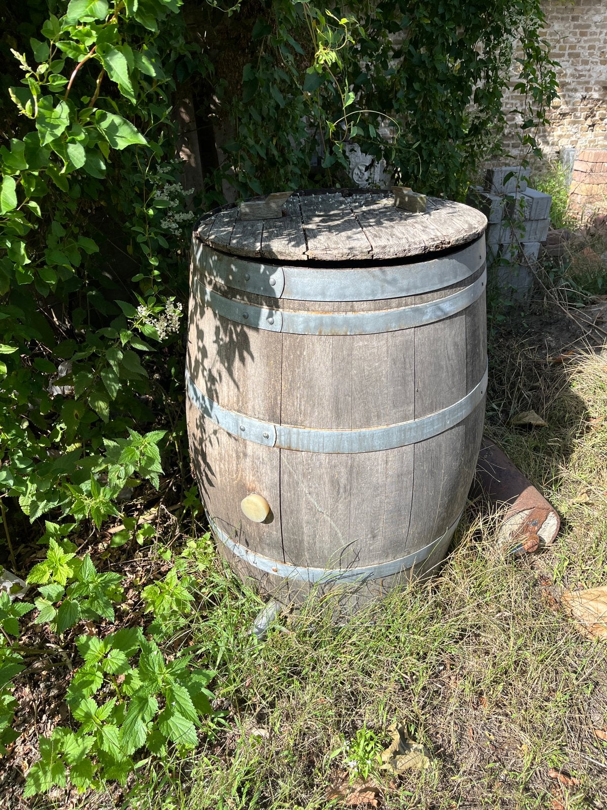 Regenton, hout, ca220l (oud wijnvat), Tuin en Terras, Ophalen, Gebruikt, Met kraantje, 150 liter of meer