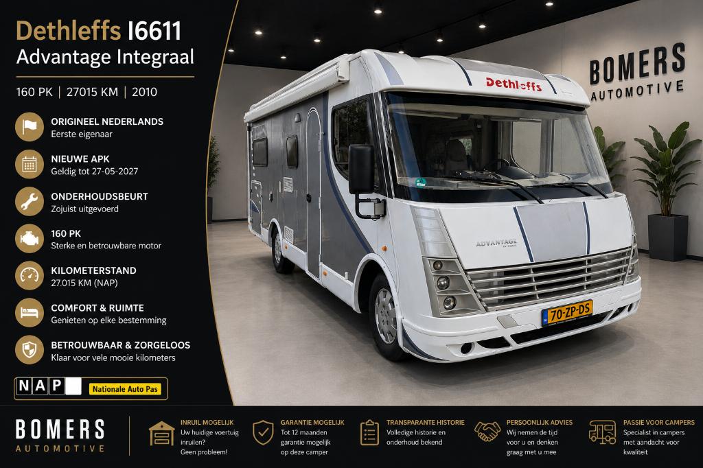Dethleffs I6611 Advantage Integraal 160PK 27015 KM NAP, Caravans en Kamperen, Campers, Integraal, Ringverwarming, 7 tot 8 meter