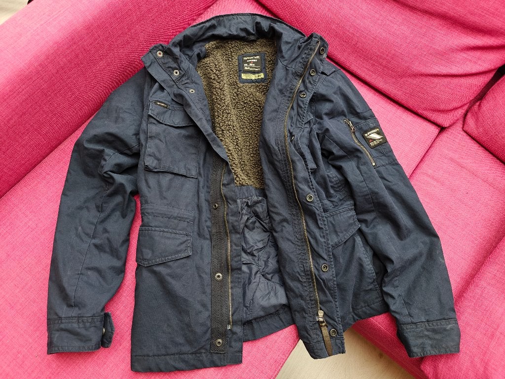 Superdry blauwe winterjas maat L, Maat 52/54 (L), Blauw, Ophalen of Verzenden, Zo goed als nieuw