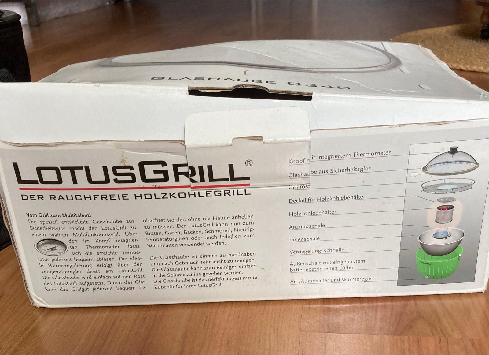 LotusGrill Florabest rookvrije houtskoolbarbecue met glazen, Tuin en Terras, Ophalen, Gebruikt
