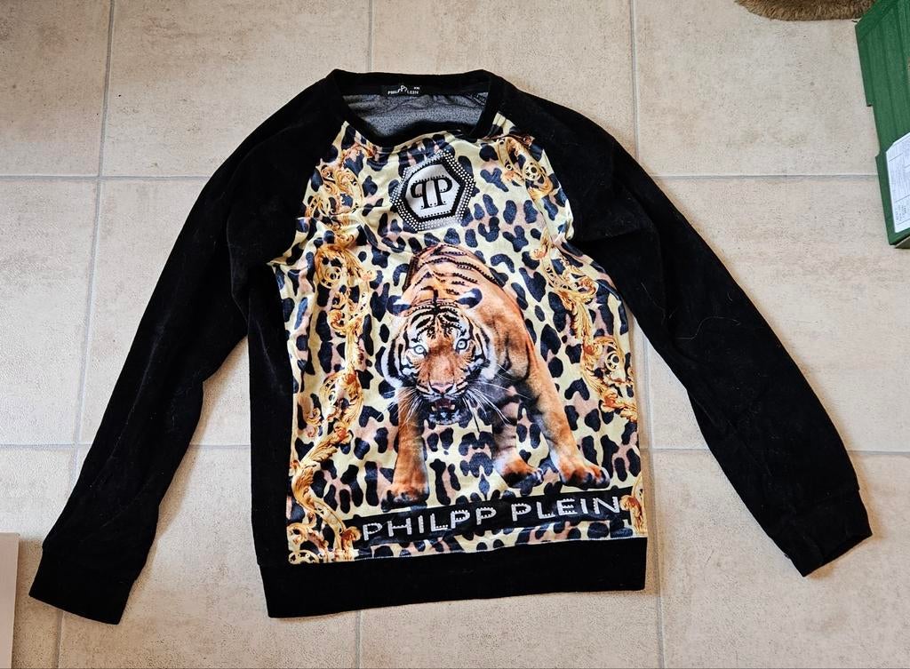 Philipp Plein sweater met tijgerprint en strass, Zwart, Overige maten, Ophalen of Verzenden, Philipp Plein