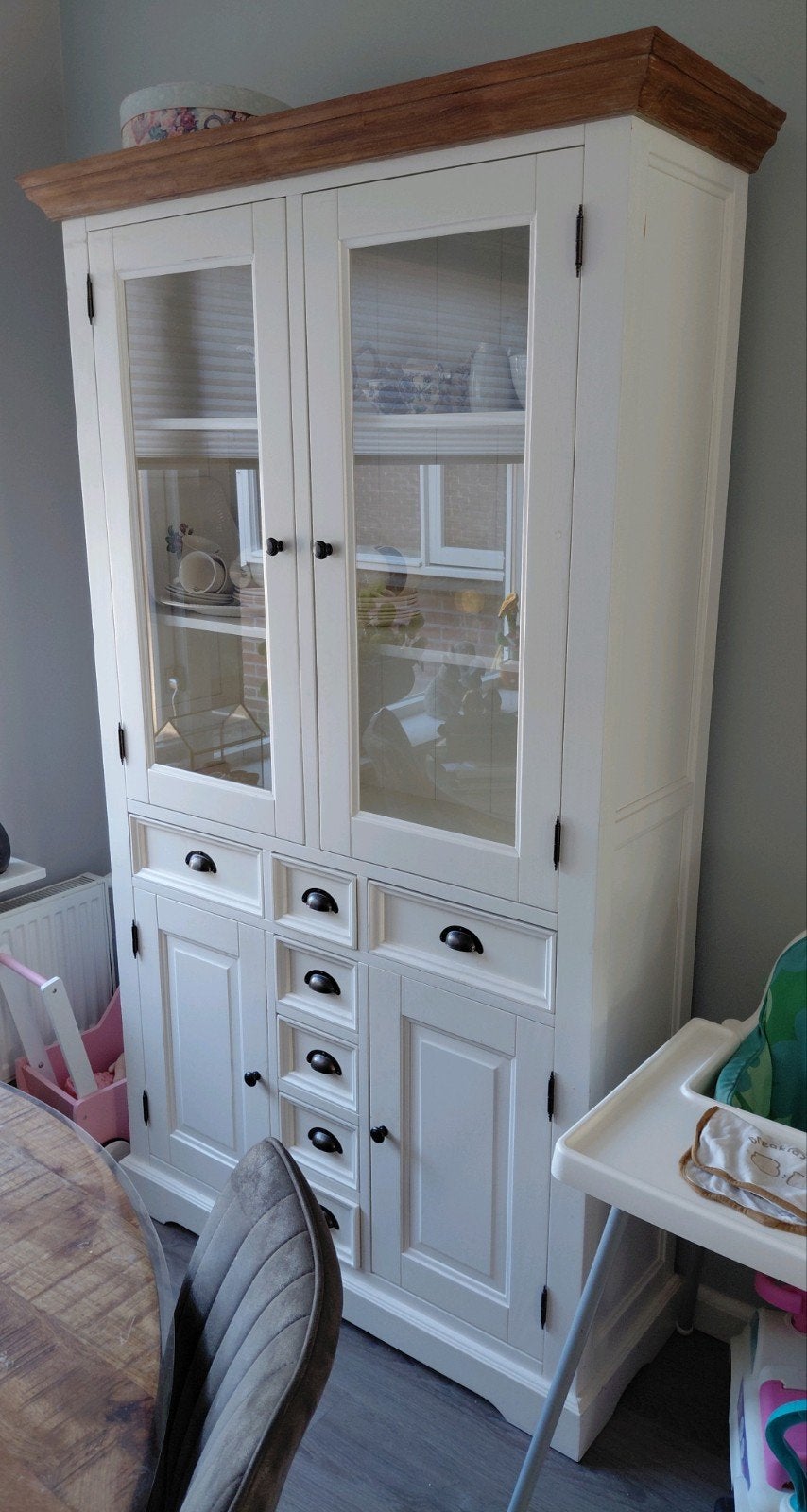 Vitrinekast/buffetkast Fleur van Tower Living, Ophalen, Gebruikt, 100 tot 150 cm, Grenenhout