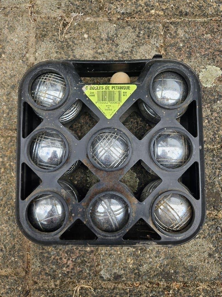 Obut jeu de boules set – 8 zware stalen boules + koffer, Ophalen, Gebruikt