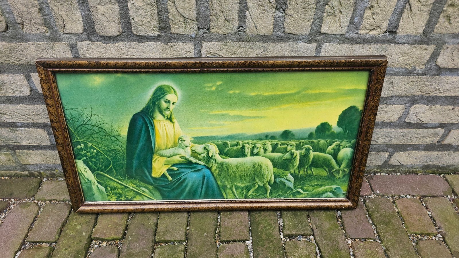 Vintage Jezus met lammeren, Ophalen