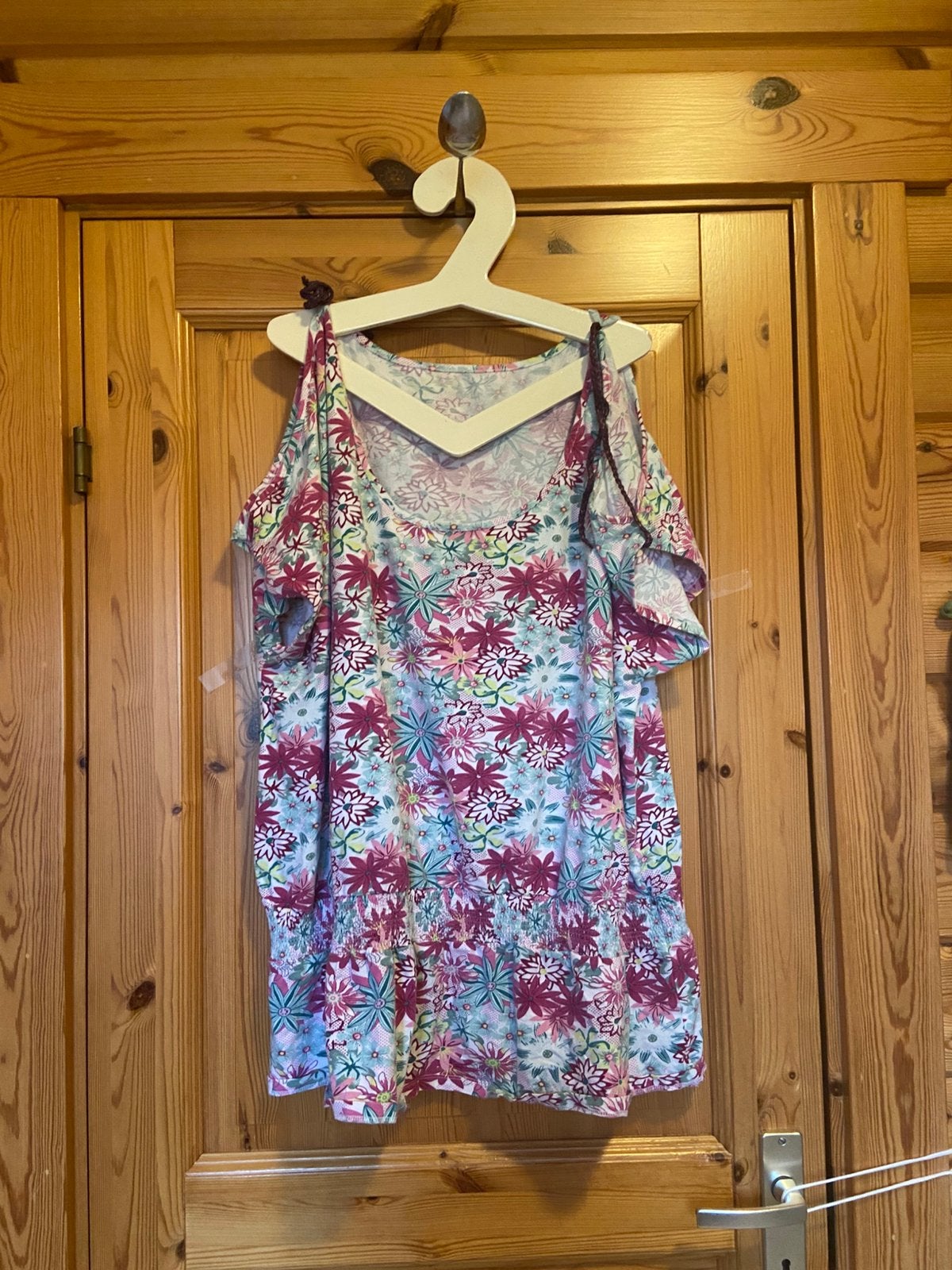 Top hemd turquoise oto 74 lengte 76 bloemen, Ophalen of Verzenden, Zo goed als nieuw, Blauw, Shirt of Top