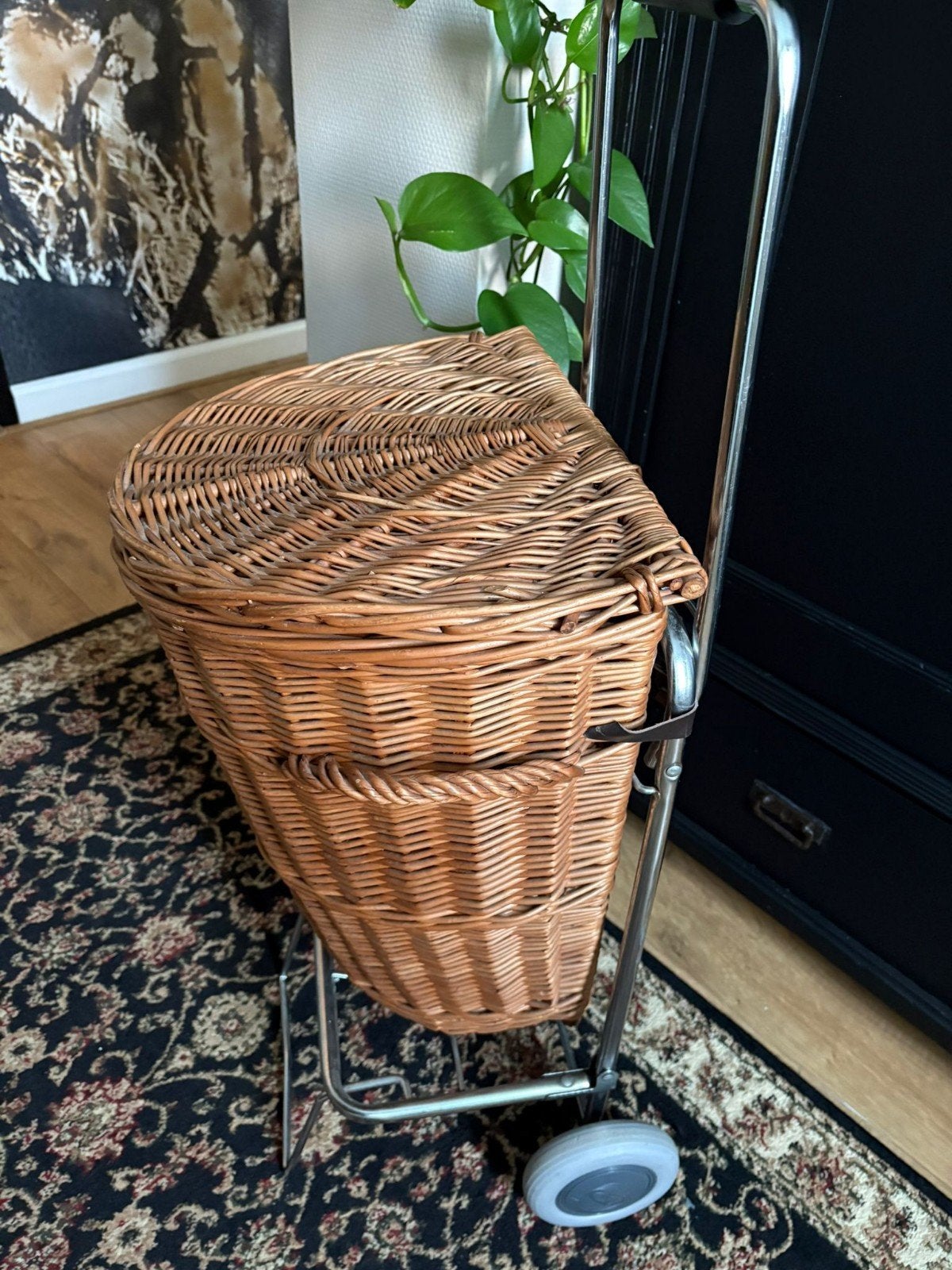 Rieten Boodschappenwagentje - Perfecte Staat, Ophalen, Natuurlijk materiaal, Bruin, Landelijk
