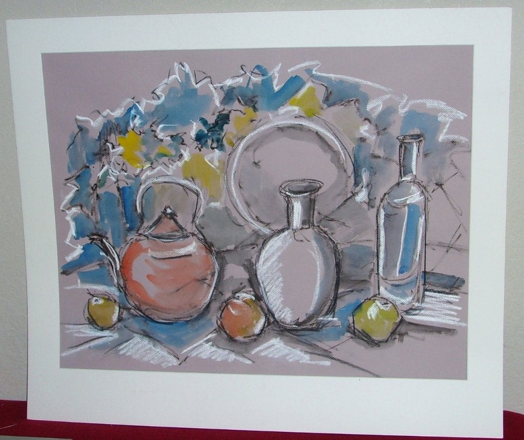 Schilderij Stilleven van flessen, pastel van Nick Woudenberg, Ophalen of Verzenden