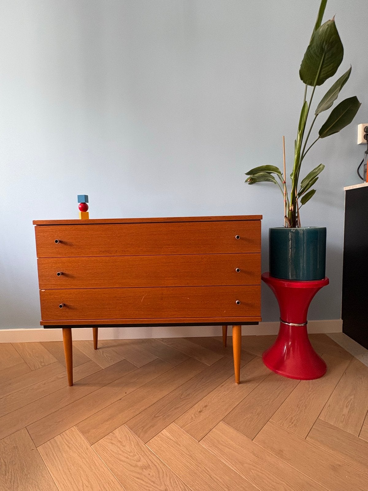 Vintage Teakhouten Commode met 3 Lades, Ophalen