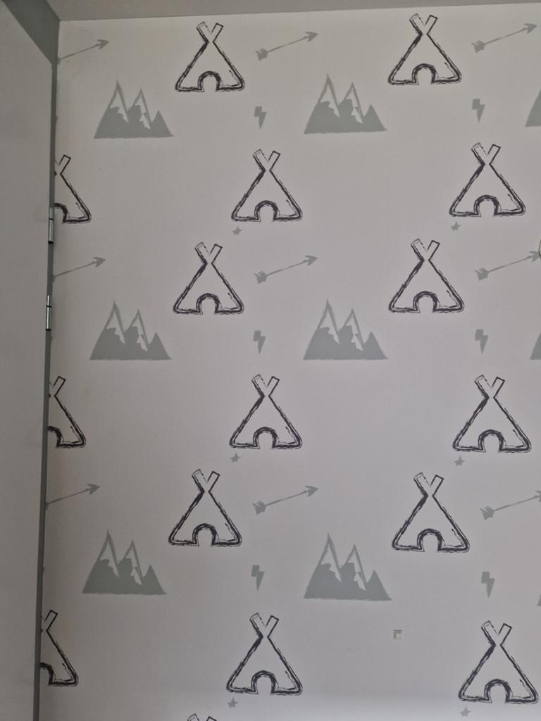 2 banen behang met tipi / wigwam / indianentent, Ophalen, Minder dan 10 m², Wit