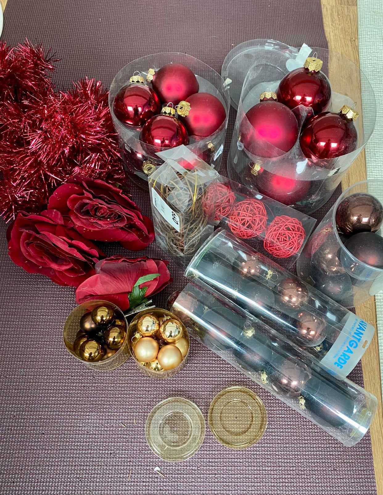 Kerstballen en -decoratie rood, goud en bronskleurig, Ophalen, Zo goed als nieuw