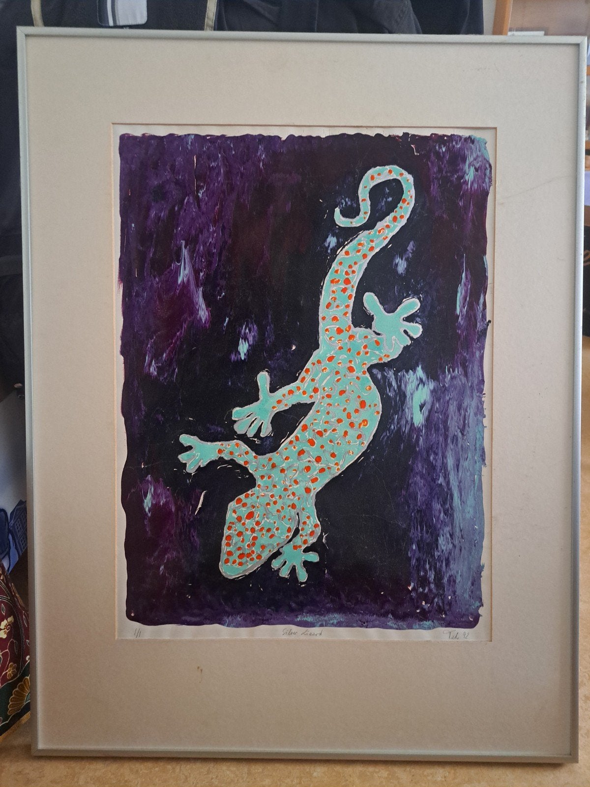 Kleurrijke Glasdruk van Gekko - Uniek Kunstwerk, Antiek en Kunst, 1950 - 1999, Overige technieken, Ophalen of Verzenden, Flora en Fauna