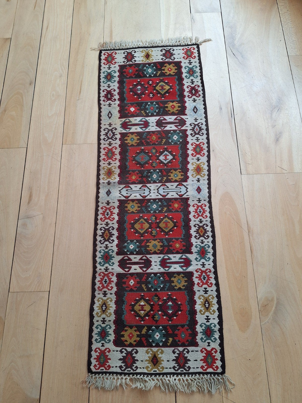 Traditionele handgeweven Turkse Kelim loper, Huis en Inrichting, Stoffering | Tapijten en Kleden, Ophalen of Verzenden, Groen