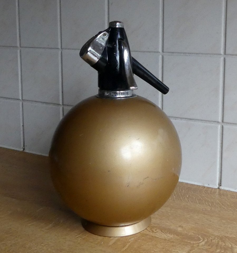 Vintage siphon goud spuitwaterfles Sparklets England sifon, Goud, Ophalen of Verzenden, Metaal, Overige typen